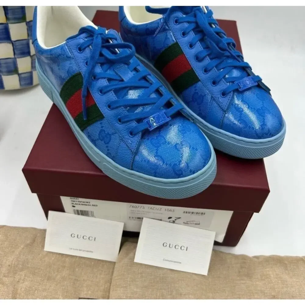 Men's Gucci ace crystal canvas low top sneakers size 7 fits 7.5 US made in Italy